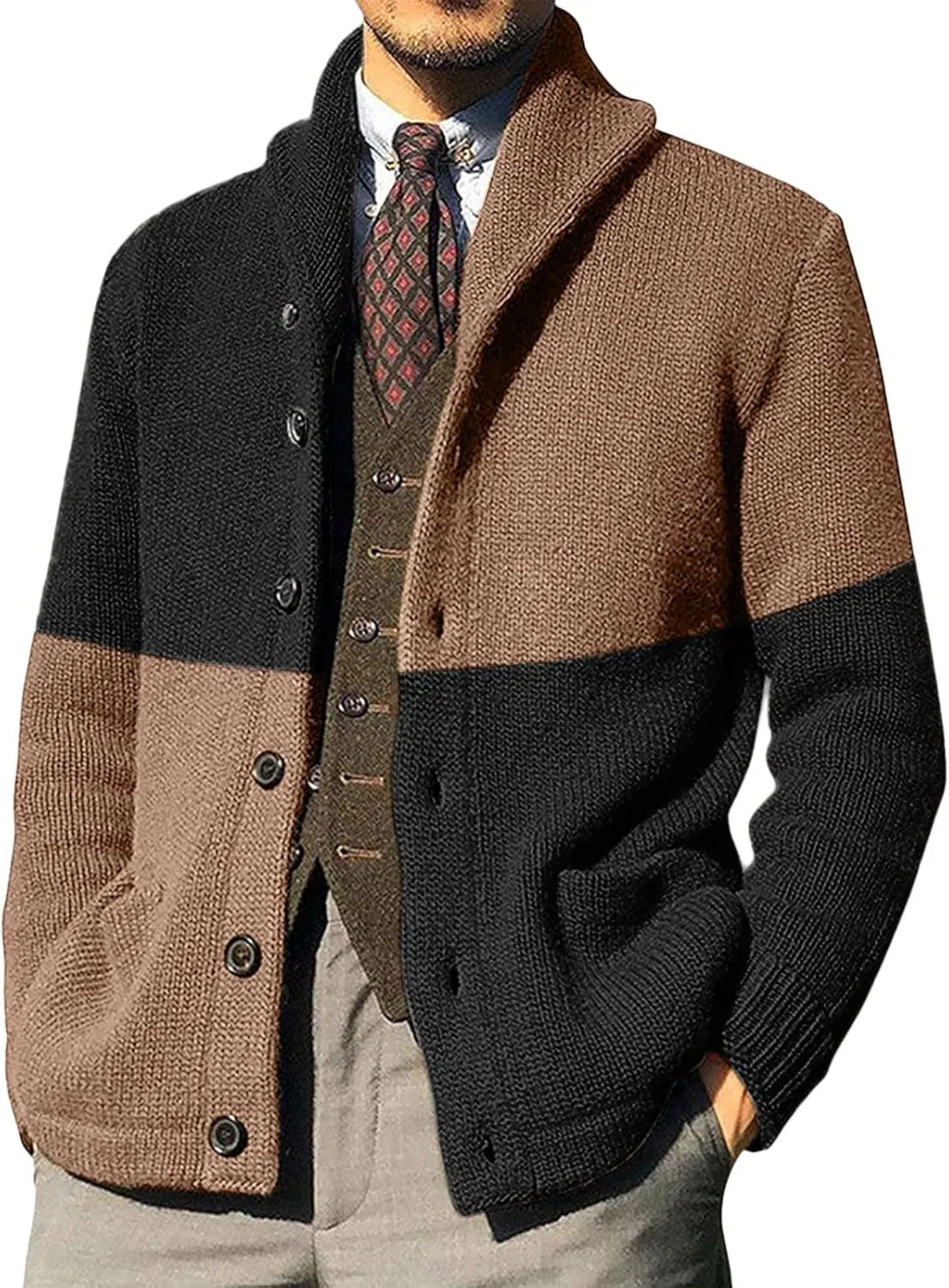 Mens Cardigan Sweater Casual Button Down Long Sleeve V Neck Cable Knitt Sweaters Lightweight Cardigan Sweaters Coat