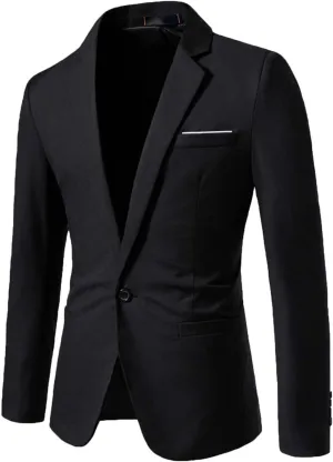 Mens Casual Blazer One Button Slim Fit Lightweight Suit Jacket Stretch Business Sports Coat Blazers with Pockets