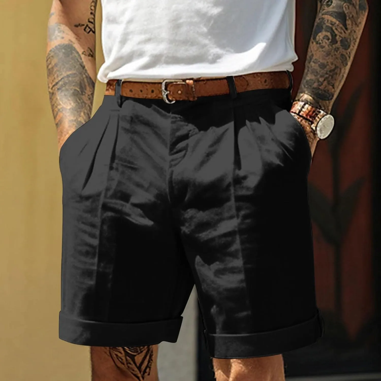 Men's Casual Shorts Lightweight Linen Short Pant Summer Hawaiian Beach Shorts Outdoor Workout Shorts