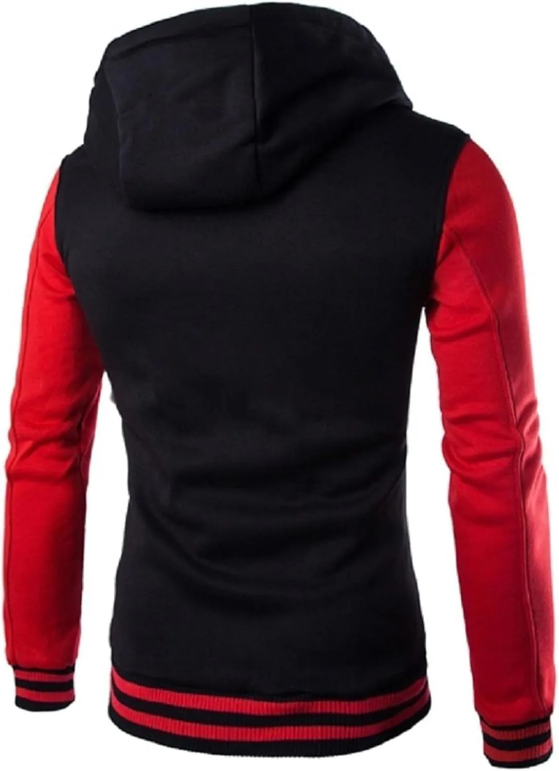 Mens Casual Sports Varsity Jacket Fashion Hooded Varsity Jacket Men Contrast Color Patchwork Baseball Jacket