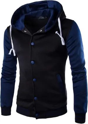 Mens Casual Varsity Jacket Men Contrast Color Patchwork Baseball Jacket Sports Varsity Jacket Fashion Hooded