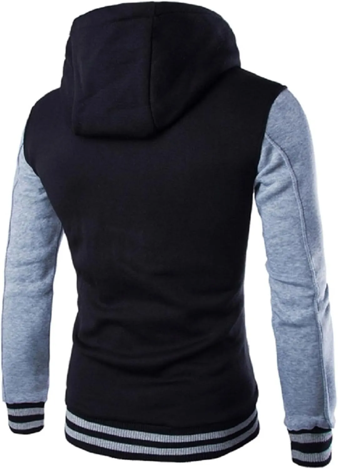 Mens Casual Varsity Jacket Men Contrast Color Patchwork Baseball Jacket Sports Varsity Jacket Fashion Hooded