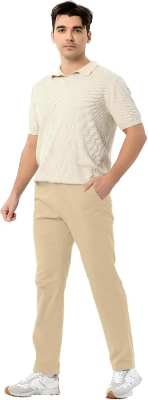Men's Classic Fit Waist Elastic Khaki Chino Casual Dress Pants for Work Travel Weekend Date