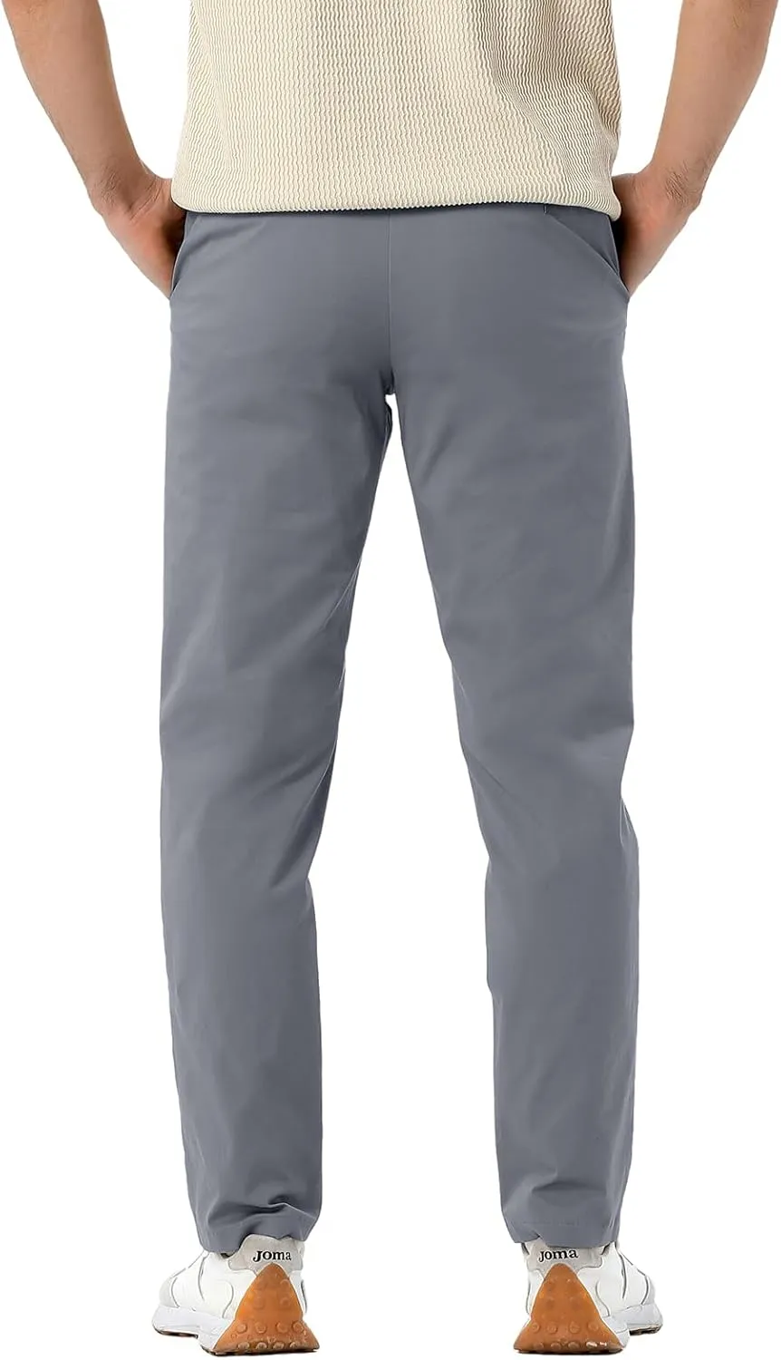 Men's Classic Fit Waist Elastic Khaki Chino Casual Dress Pants for Work Travel Weekend Date