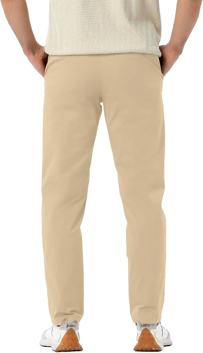 Men's Classic Fit Waist Elastic Khaki Chino Casual Dress Pants for Work Travel Weekend Date