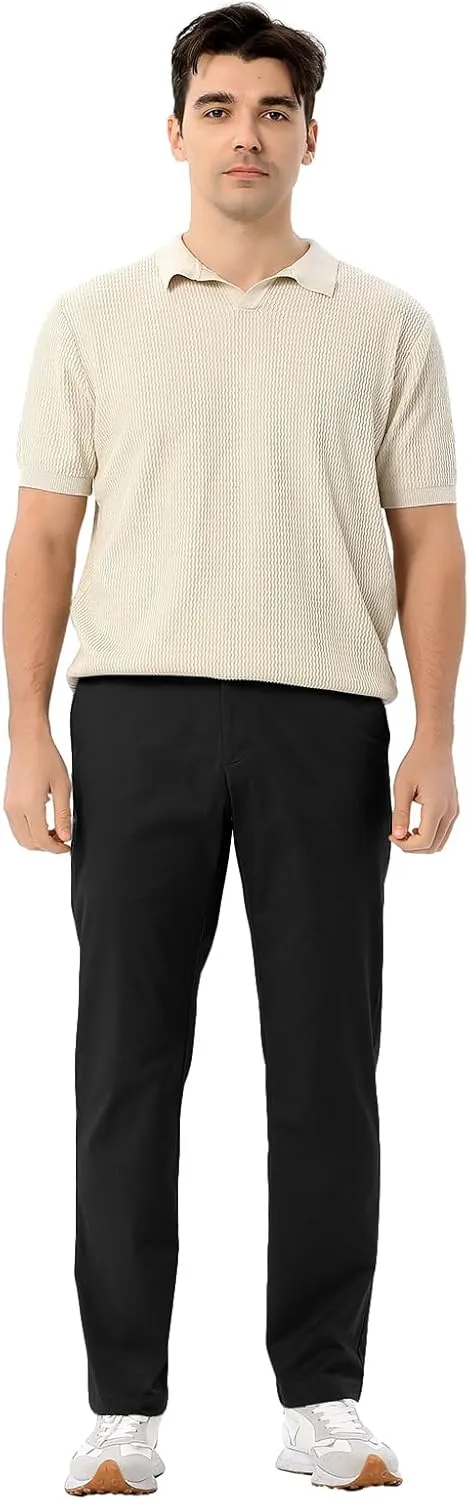 Men's Classic Fit Waist Elastic Khaki Chino Casual Dress Pants for Work Travel Weekend Date