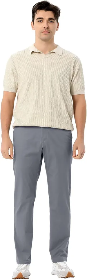 Men's Classic Fit Waist Elastic Khaki Chino Casual Dress Pants for Work Travel Weekend Date