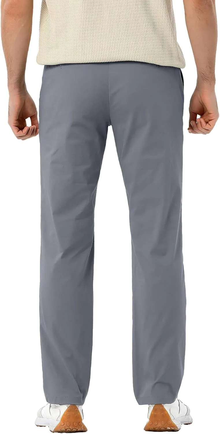 Men's Classic Fit Waist Elastic Khaki Chino Casual Dress Pants for Work Travel Weekend Date