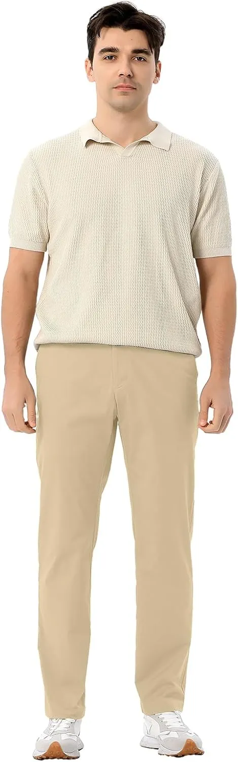 Men's Classic Fit Waist Elastic Khaki Chino Casual Dress Pants for Work Travel Weekend Date