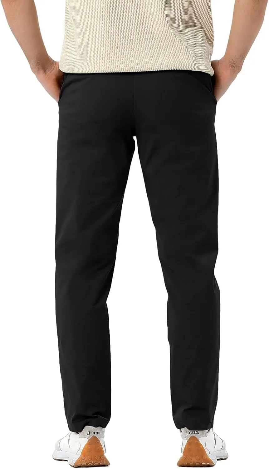Men's Classic Fit Waist Elastic Khaki Chino Casual Dress Pants for Work Travel Weekend Date