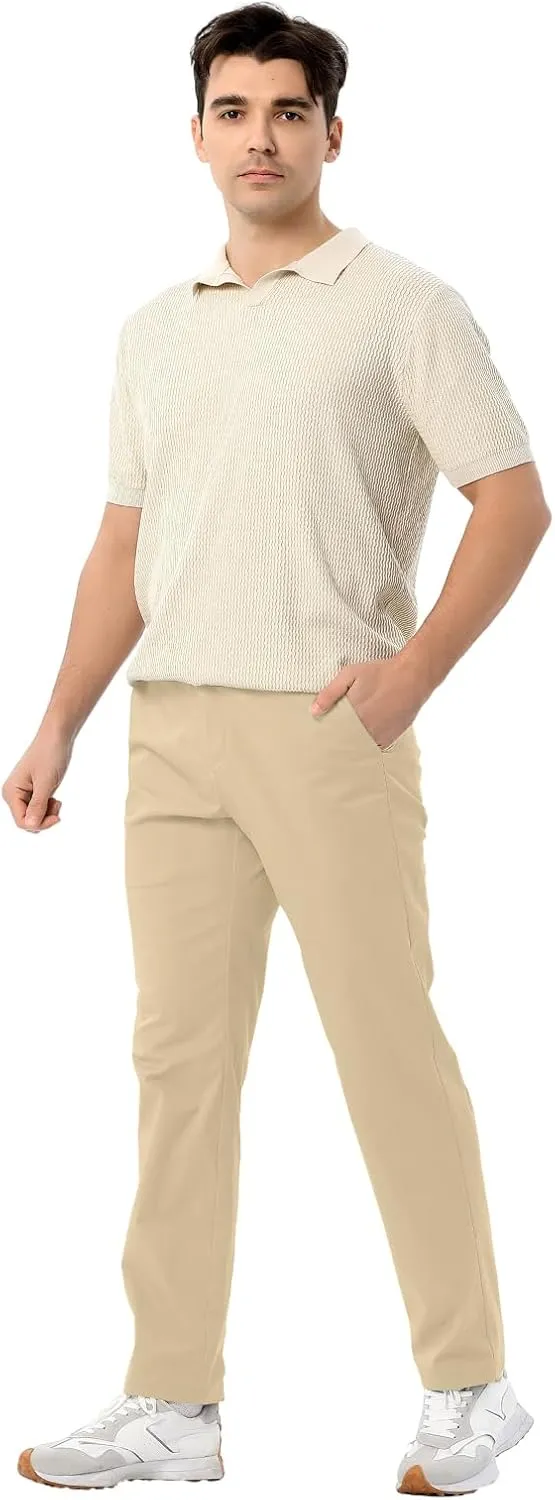 Men's Classic Fit Waist Elastic Khaki Chino Casual Dress Pants for Work Travel Weekend Date