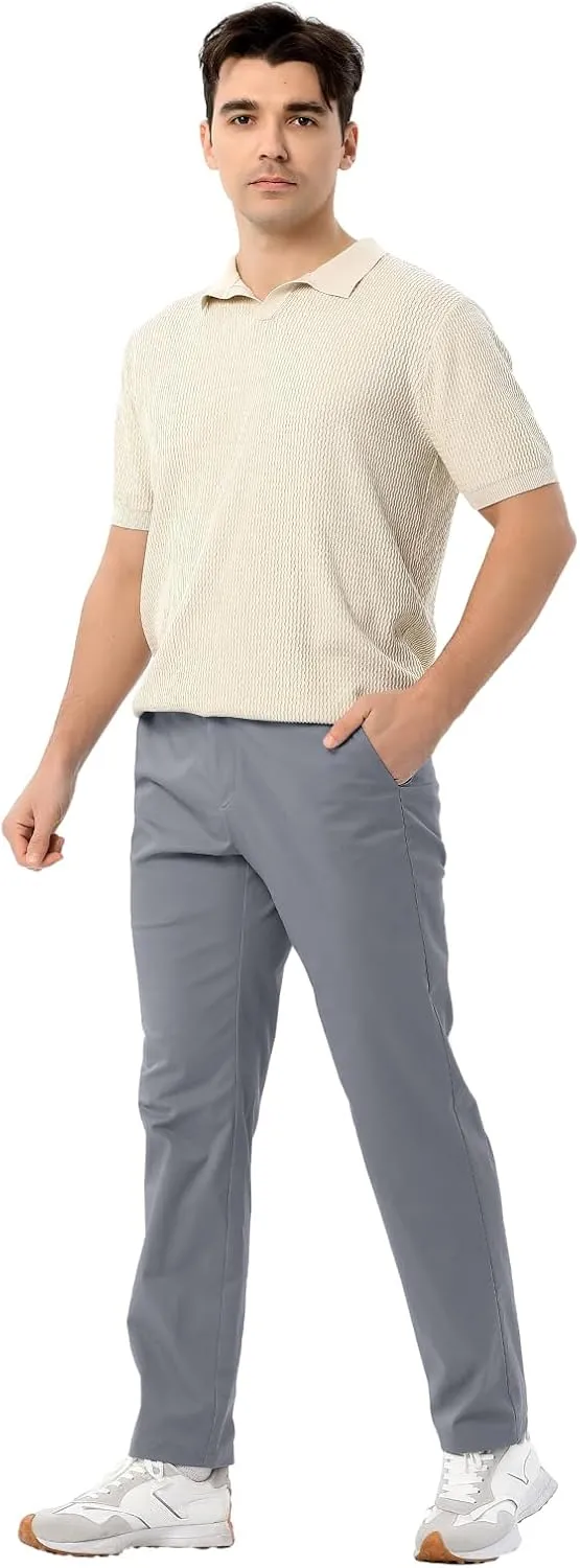 Men's Classic Fit Waist Elastic Khaki Chino Casual Dress Pants for Work Travel Weekend Date