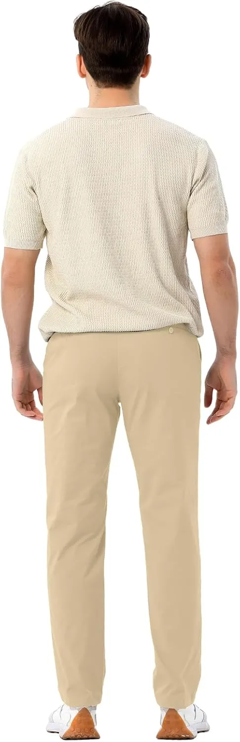 Men's Classic Fit Waist Elastic Khaki Chino Casual Dress Pants for Work Travel Weekend Date