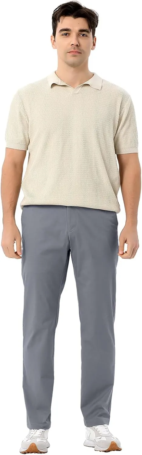 Men's Classic Fit Waist Elastic Khaki Chino Casual Dress Pants for Work Travel Weekend Date