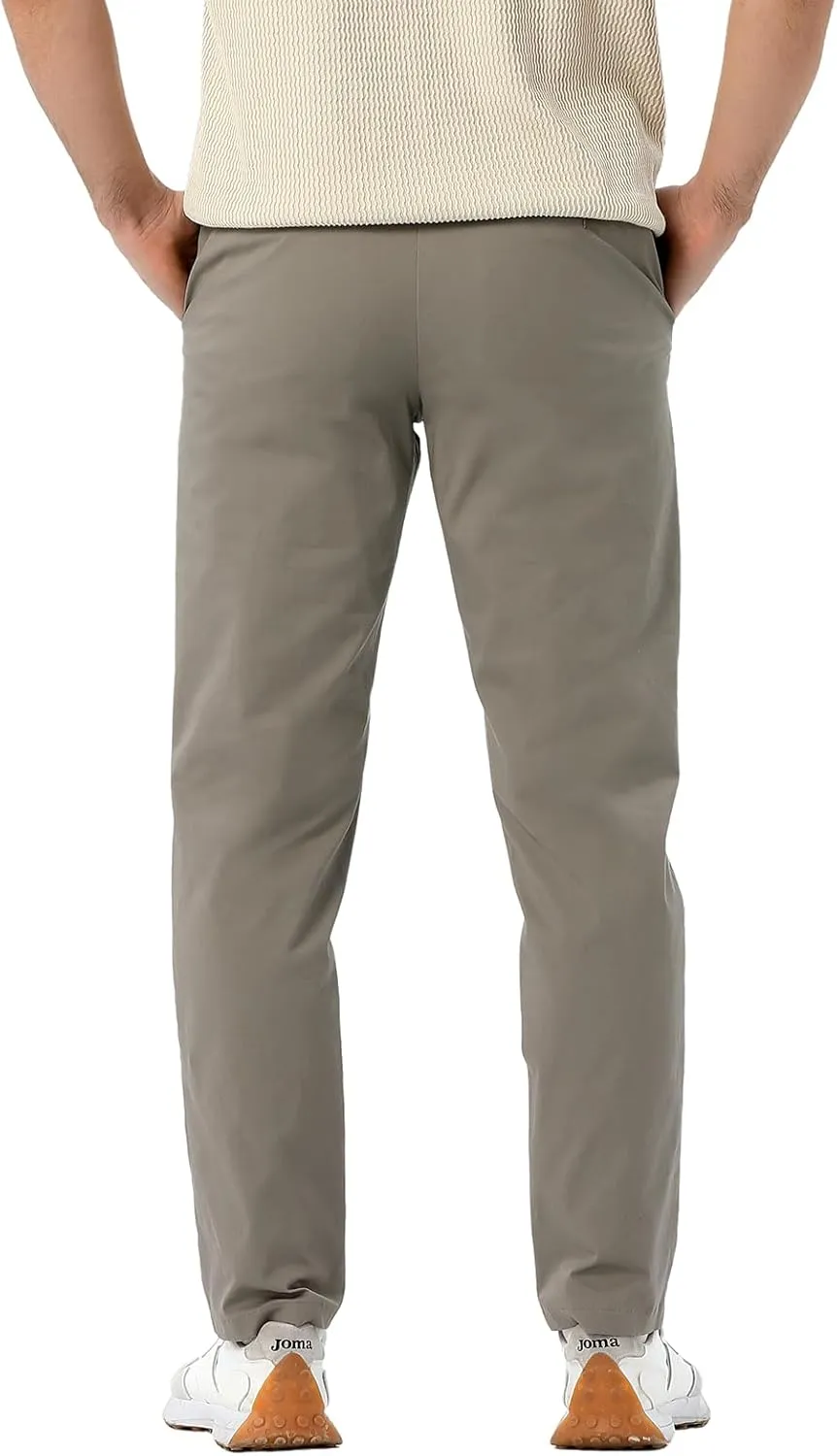 Men's Classic Fit Waist Elastic Khaki Chino Casual Dress Pants for Work Travel Weekend Date