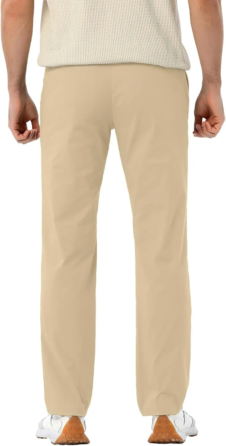 Men's Classic Fit Waist Elastic Khaki Chino Casual Dress Pants for Work Travel Weekend Date