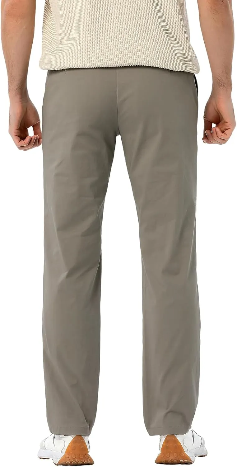 Men's Classic Fit Waist Elastic Khaki Chino Casual Dress Pants for Work Travel Weekend Date
