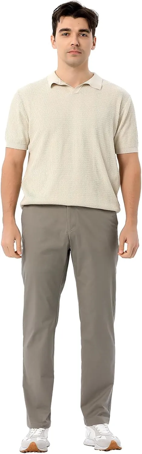 Men's Classic Fit Waist Elastic Khaki Chino Casual Dress Pants for Work Travel Weekend Date
