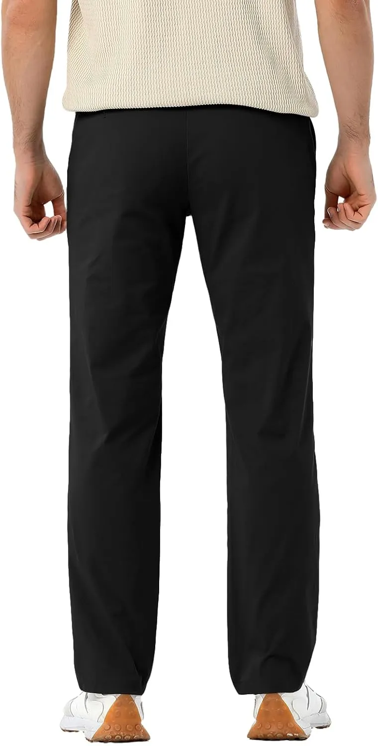 Men's Classic Fit Waist Elastic Khaki Chino Casual Dress Pants for Work Travel Weekend Date