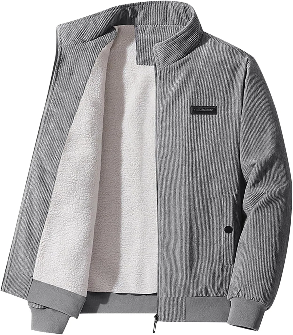 Men's Corduroy Jackets Sherpa Lined Winter Coats Thermal Warm Fleece Jacket Casual Zip Stand Collar Trucker Jackets