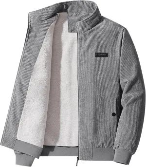 Men's Corduroy Jackets Sherpa Lined Winter Coats Thermal Warm Fleece Jacket Casual Zip Stand Collar Trucker Jackets