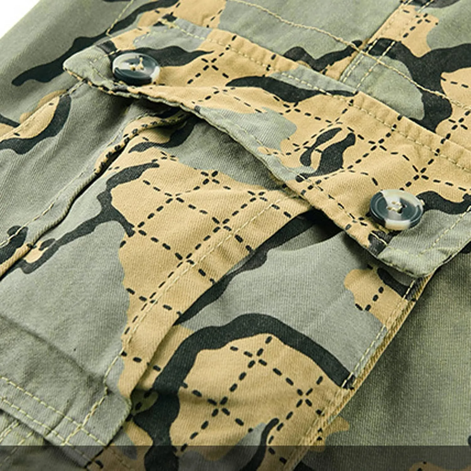 Mens Cotton Shorts Casual Camo Slim Fit Multi Pocket Zipper Straight Summer Linen Shorts Outdoor Sport Shorts