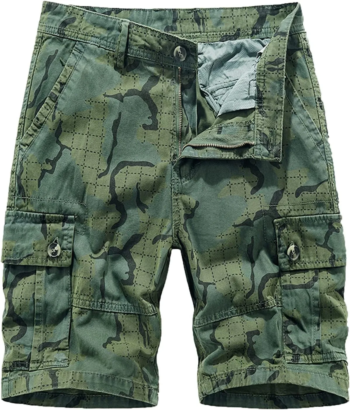 Mens Cotton Shorts Casual Camo Slim Fit Multi Pocket Zipper Straight Summer Linen Shorts Outdoor Sport Shorts