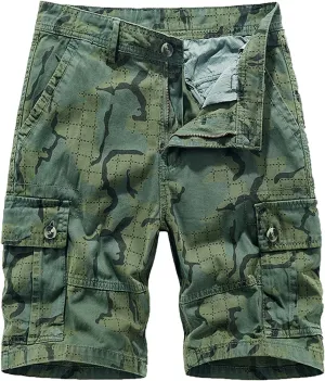 Mens Cotton Shorts Casual Camo Slim Fit Multi Pocket Zipper Straight Summer Linen Shorts Outdoor Sport Shorts