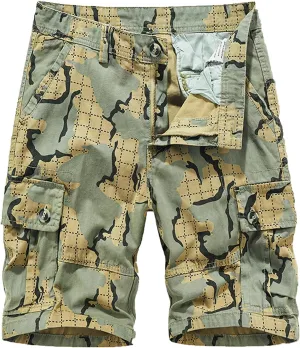 Mens Cotton Shorts Casual Camo Slim Fit Multi Pocket Zipper Straight Summer Linen Shorts Outdoor Sport Shorts