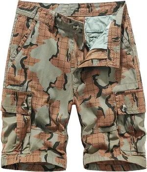 Mens Cotton Shorts Casual Camo Slim Fit Multi Pocket Zipper Straight Summer Linen Shorts Outdoor Sport Shorts