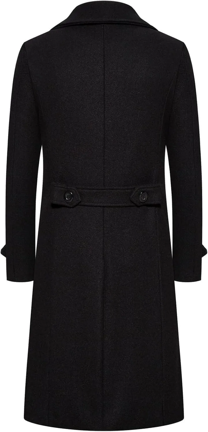Men's Double-Breasted Wool Pea Coat Winter Business Overcoat Regular Fit Trench Jacket