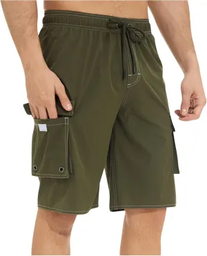 Mens Elastic Waist Cargo Shorts Casual Drawstring Linen Shorts with Pockets Classic Flex Sport Shorts 7" Inseam