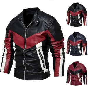 Men's Faux Leather Jacket Matching Color Jackets Vintage Winter Warm Coat Lapel Collar Aviator Bomber Coats
