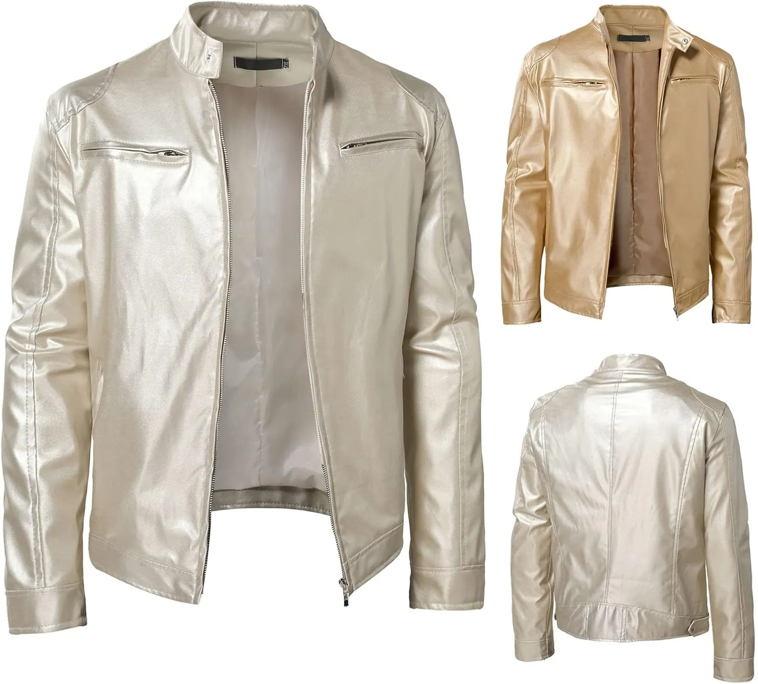Mens Faux Leather Jacket Vintage Full Zip Vegan Faux Leather Jackets Snap Collar PU Pleather Bomber Coats Big & Tall