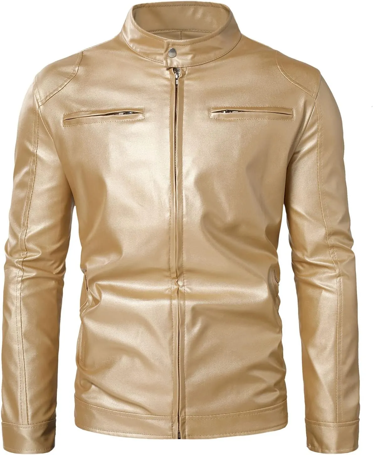Mens Faux Leather Jacket Vintage Full Zip Vegan Faux Leather Jackets Snap Collar PU Pleather Bomber Coats Big & Tall