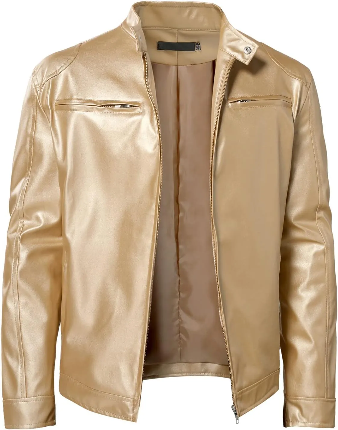 Mens Faux Leather Jacket Vintage Full Zip Vegan Faux Leather Jackets Snap Collar PU Pleather Bomber Coats Big & Tall