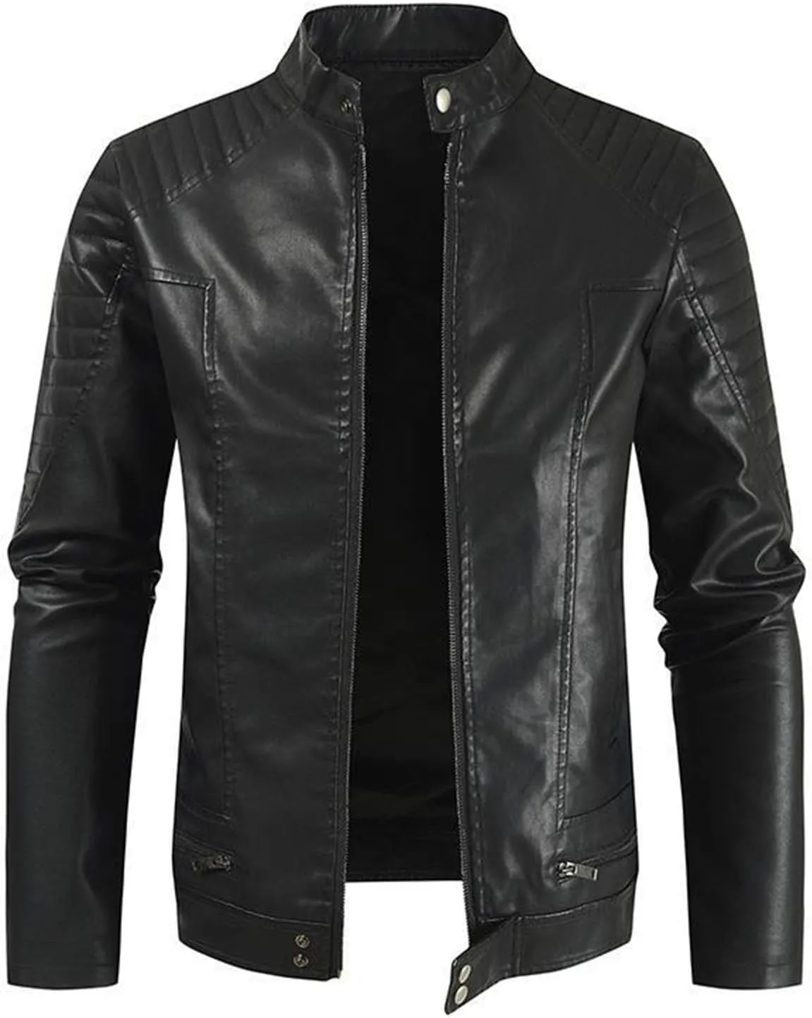 Men's Faux Leather Jackets Collar PU Pleather Motorcycle Jacket Zip Up Slim Fit Workout Retro Casual Moto Biker Coat