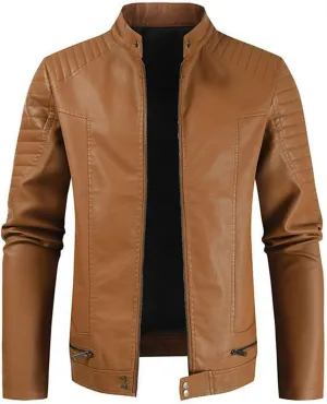 Men's Faux Leather Jackets Collar PU Pleather Motorcycle Jacket Zip Up Slim Fit Workout Retro Casual Moto Biker Coat