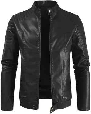 Men's Faux Leather Jackets Collar PU Pleather Motorcycle Jacket Zip Up Slim Fit Workout Retro Casual Moto Biker Coat
