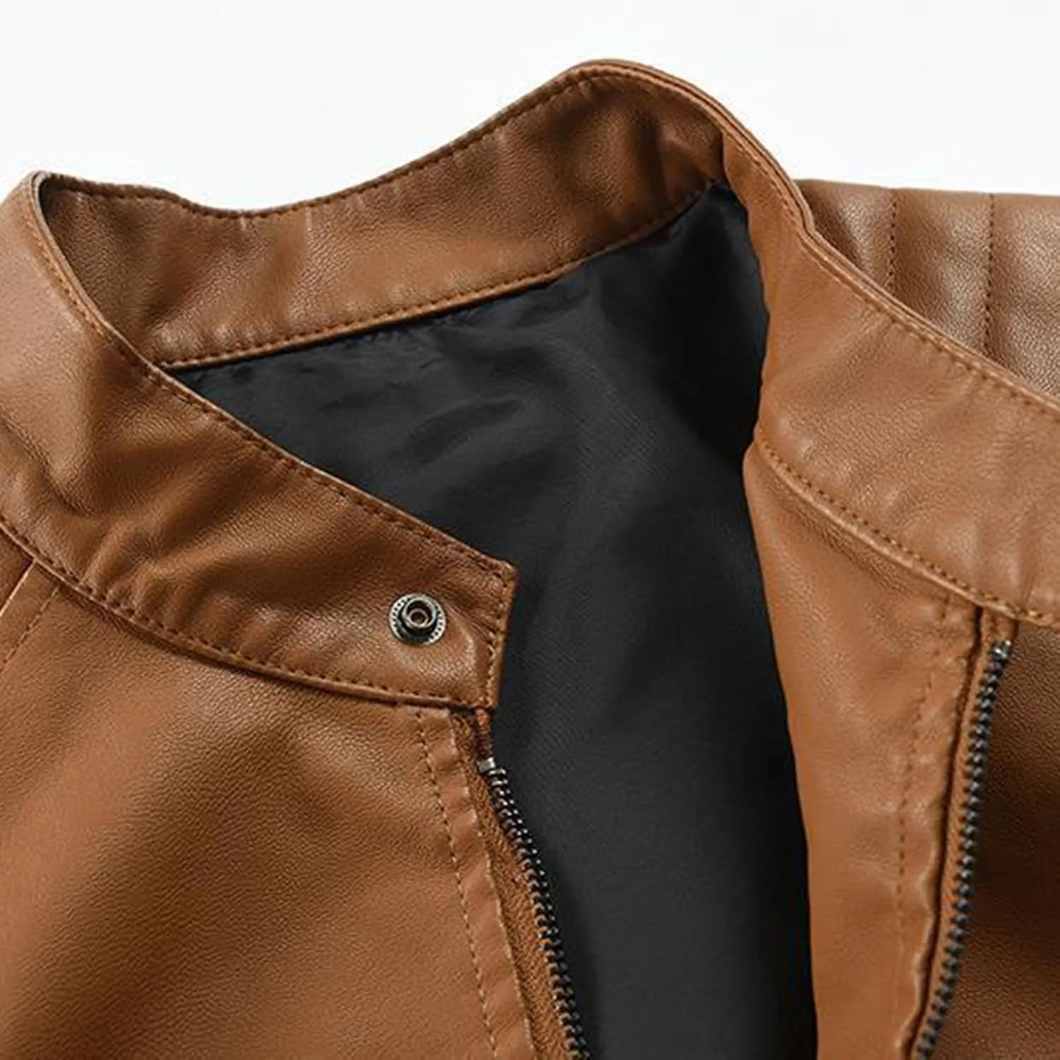 Men's Faux Leather Jackets Collar PU Pleather Motorcycle Jacket Zip Up Slim Fit Workout Retro Casual Moto Biker Coat