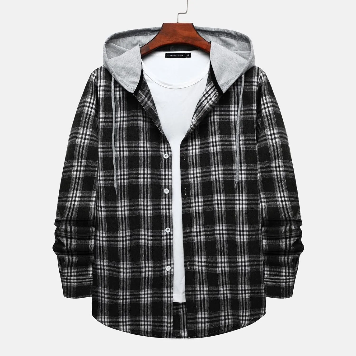 Men's Flannel Shirt Jacket Long Sleeve Plaid Shirt Lightweight Fashion Spring Fall Casual Jackets Hoodies Sweatshirt