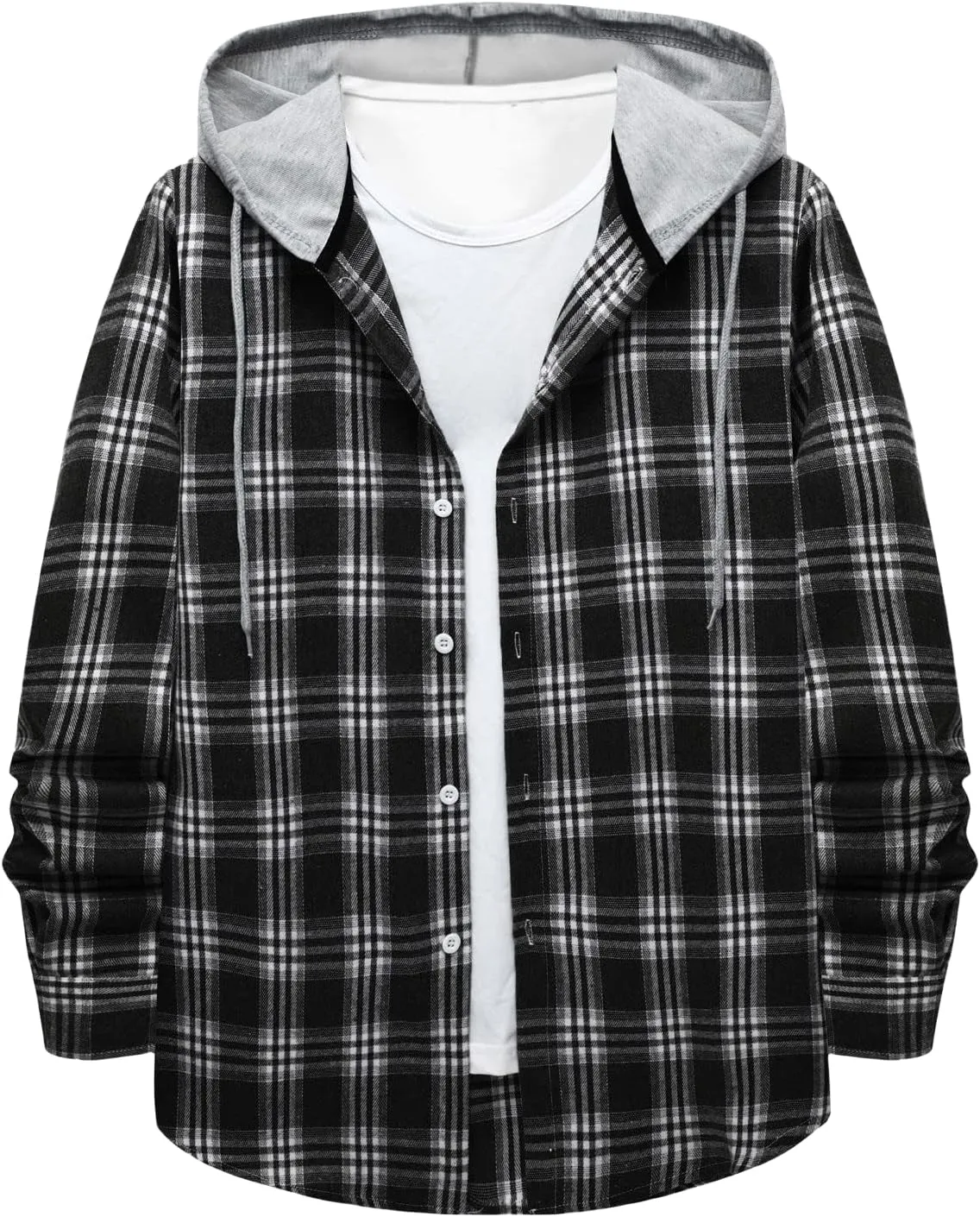 Men's Flannel Shirt Jacket Long Sleeve Plaid Shirt Lightweight Fashion Spring Fall Casual Jackets Hoodies Sweatshirt