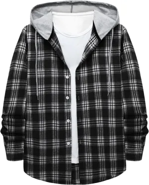 Men's Flannel Shirt Jacket Long Sleeve Plaid Shirt Lightweight Fashion Spring Fall Casual Jackets Hoodies Sweatshirt