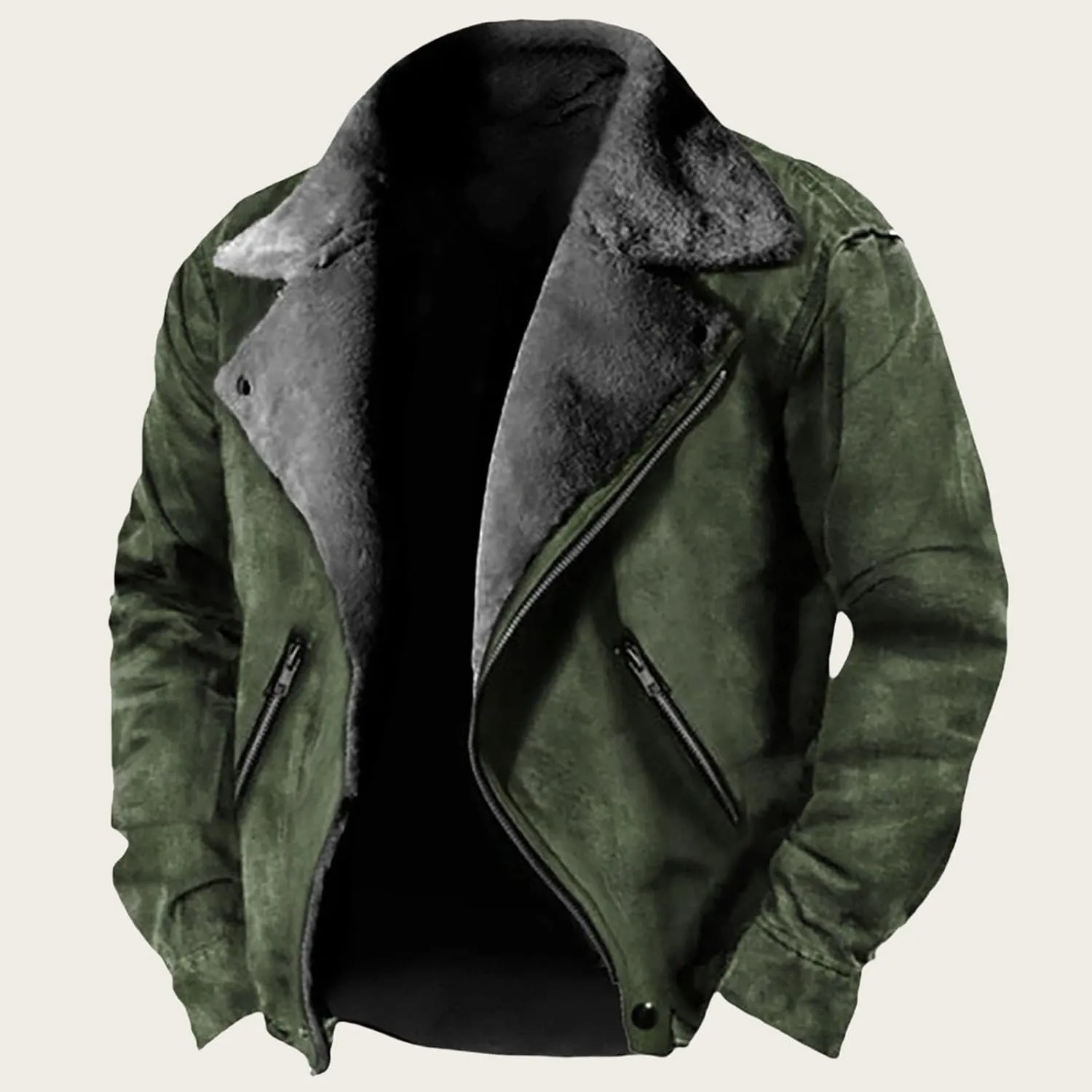 Men's Fleece Jacket Suede Faux Fur Collar Jacket Sherpa Lined Lapel Coat Heavyweight Leisure Winter Coat Outwear