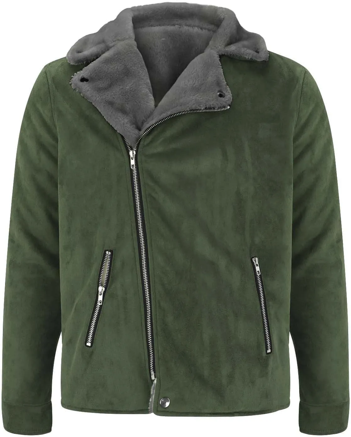 Men's Fleece Jacket Suede Faux Fur Collar Jacket Sherpa Lined Lapel Coat Heavyweight Leisure Winter Coat Outwear