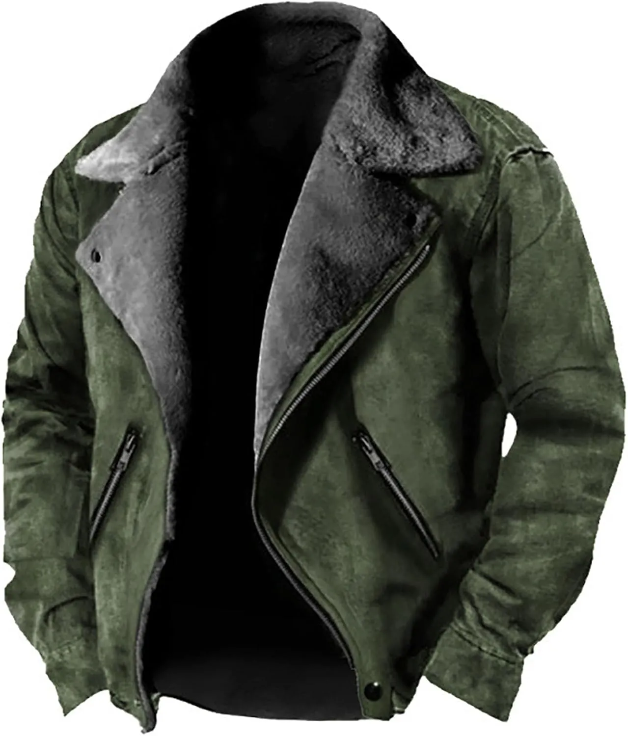Men's Fleece Jacket Suede Faux Fur Collar Jacket Sherpa Lined Lapel Coat Heavyweight Leisure Winter Coat Outwear