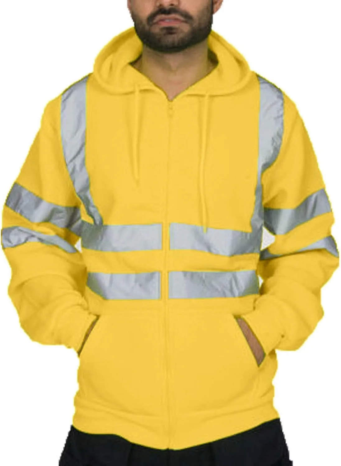 Mens High Visibility Jackets Safety Hoodies Class 3 Reflective Hi-Vis Safety Sweatshirt Fall Winter Work Coats