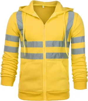 Mens High Visibility Jackets Safety Hoodies Class 3 Reflective Hi-Vis Safety Sweatshirt Fall Winter Work Coats