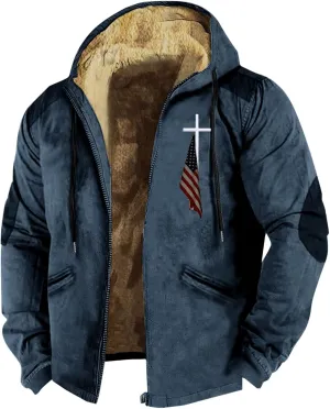Men's Jacket Fleece Lined Zip Up Men's Autumn and Winter Casual Plaid Print Lapel Jacket Coat for Men with Pocket