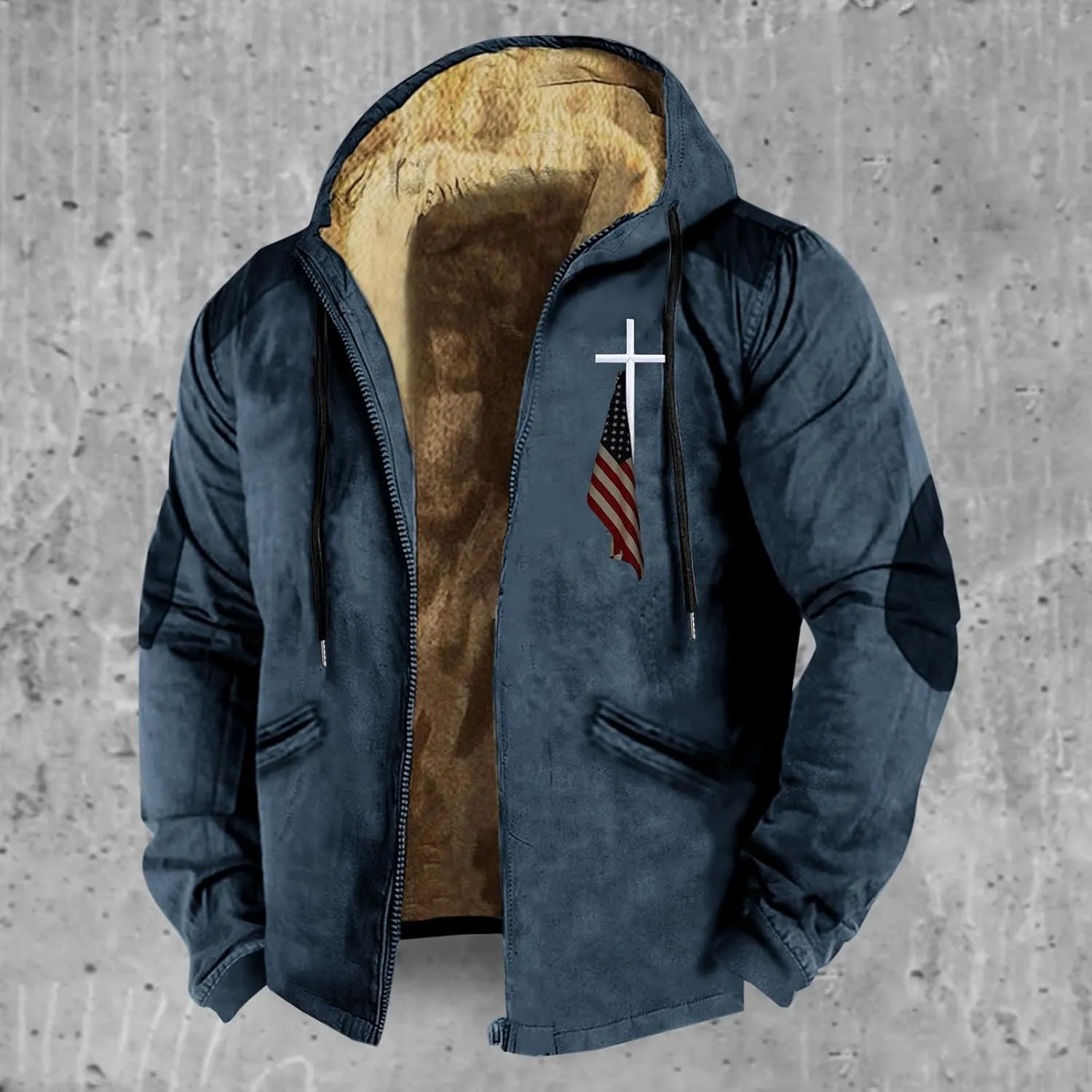 Men's Jacket Fleece Lined Zip Up Men's Autumn and Winter Casual Plaid Print Lapel Jacket Coat for Men with Pocket